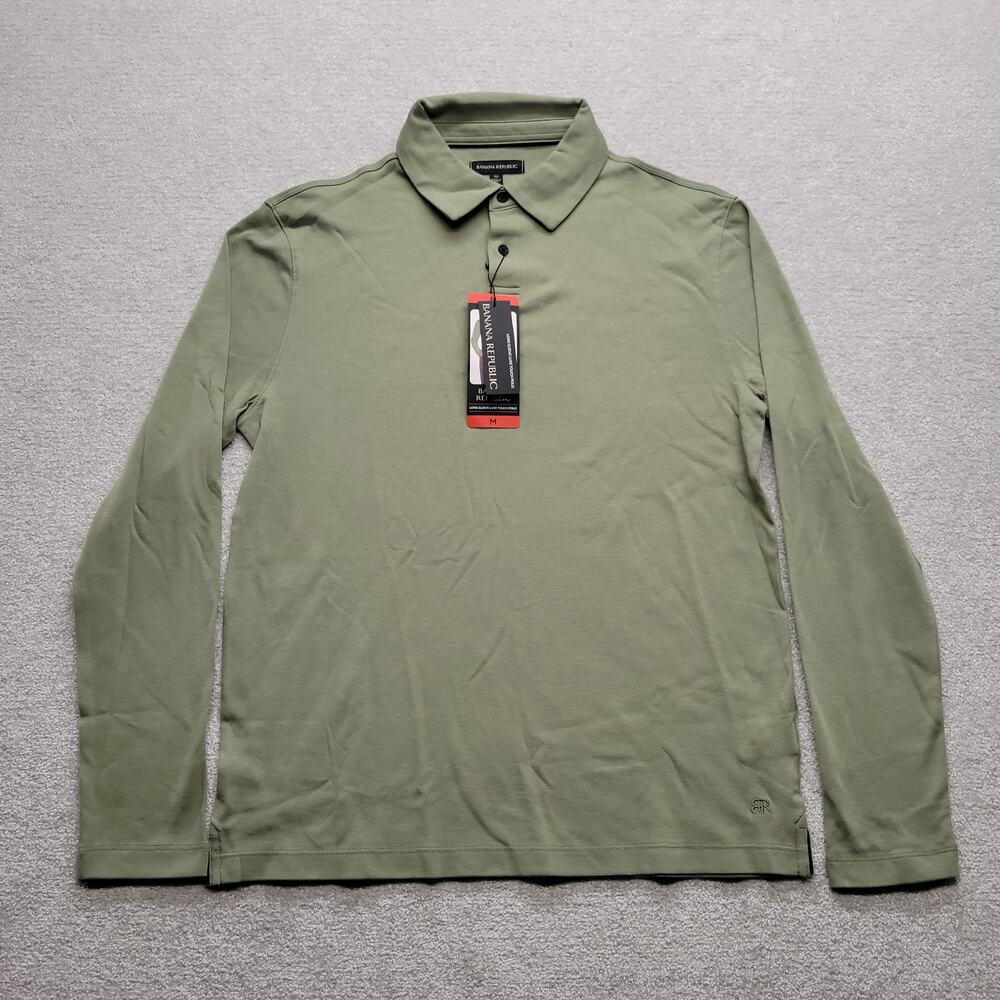 NWT Banana Republic Luxe Touch Polo Shirt Mens Medium Green Long Sleeve